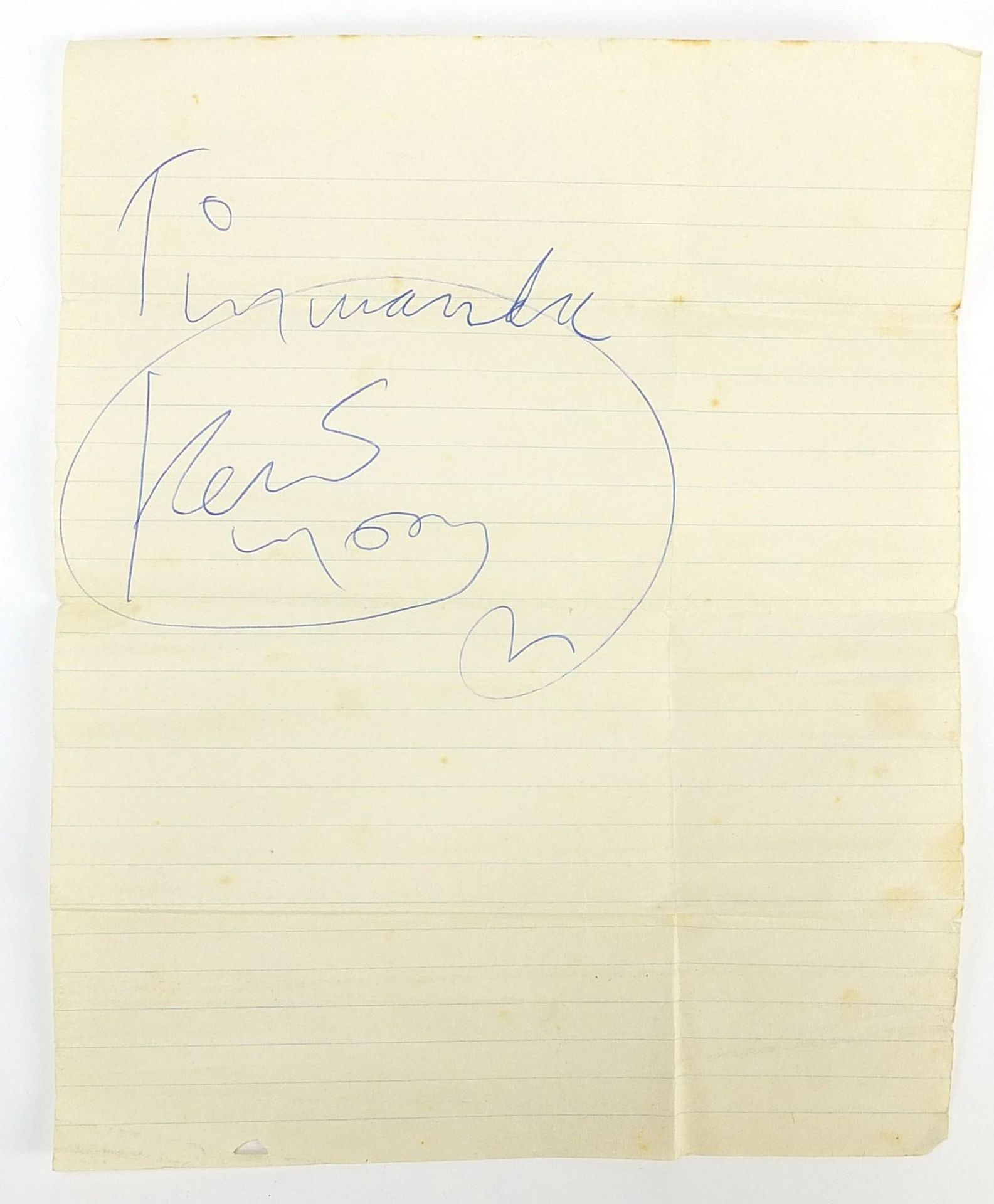 1970's Keith Moon ink autograph PROVENANCE: Collected by the vendor's father who was working at