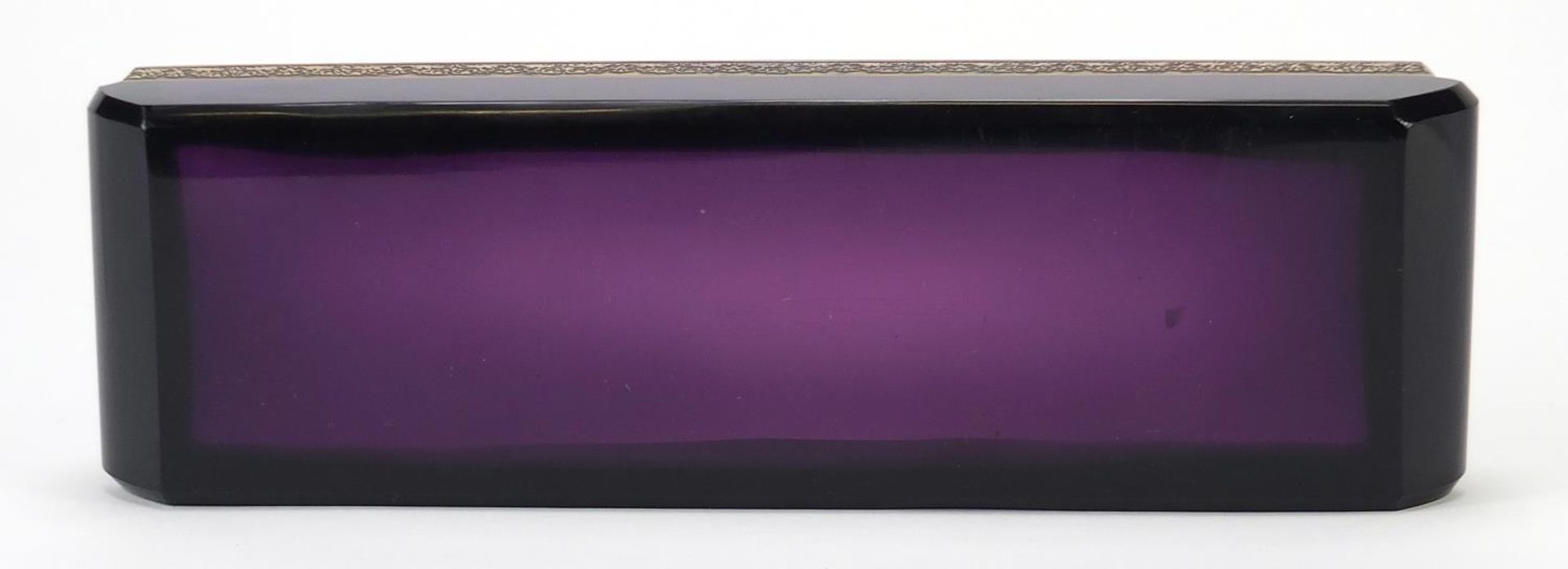 Moser, Bohemian amethyst glass dish with gilt floral border, 24cm wide - Image 3 of 3