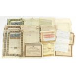 Collection of early 20th century French share certificates