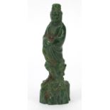 Chinese green jade carving of Guan Ying, 21cm high