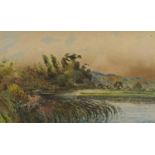 S E Hall - Wind in the reeds, River Wharfe near Bolton Abbey, watercolour, mounted, framed and