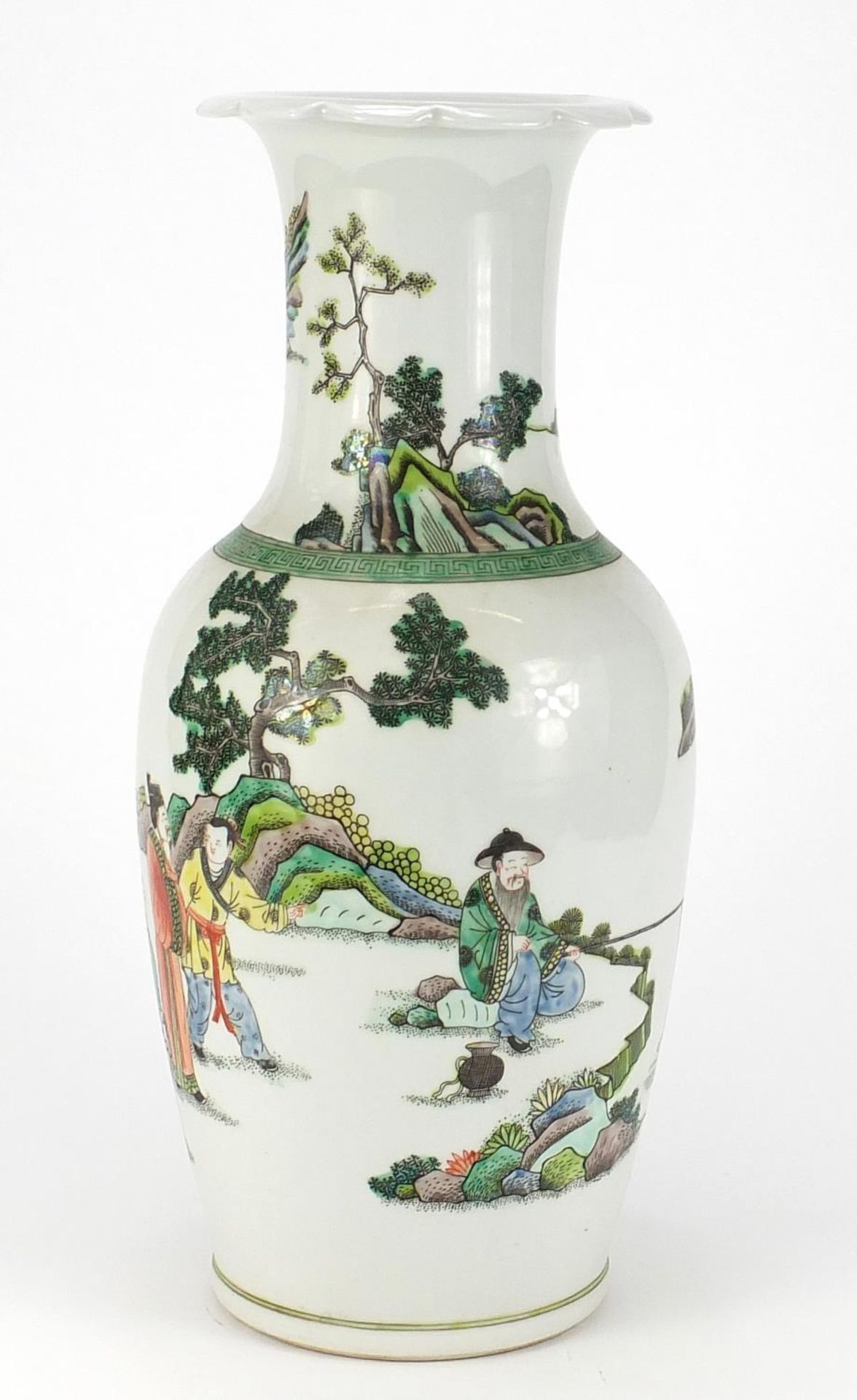 Chinese porcelain vase hand painted in the famille verte palette with figures in a landscape, six - Image 2 of 8