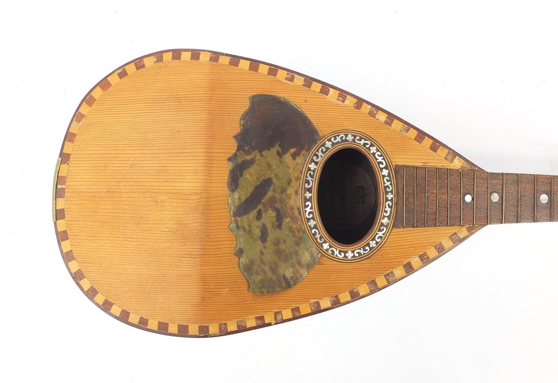 Italian inlaid rosewood melon shaped mandolin with case and D C O Brambilla of Napoli paper label to - Bild 3 aus 13