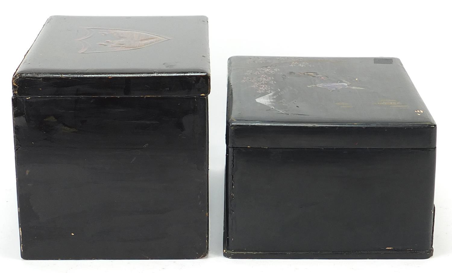 Two Japanese lacquered boxes including one with abalone inlay, the largest 24.5cm wide - Image 5 of 8