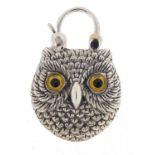 Silver owl design pendant/padlock, 4cm high, 11.5g