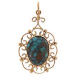 9ct gold turquoise matrix pendant, 2.7cm high, 3.4g