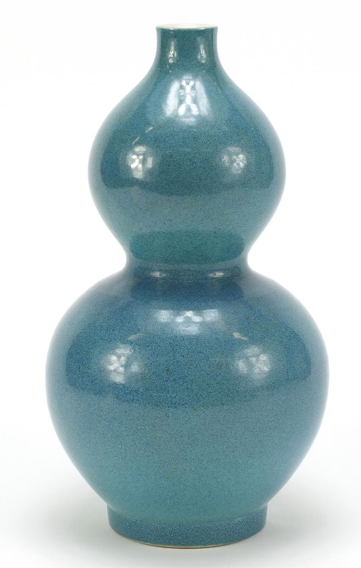 Chinese porcelain double gourd vase having a spotted turquoise glaze, 25.5cm high - Image 3 of 7