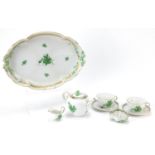 Herrend, Hungarian porcelain Chinese Bouquet cabaret service on tray including teapot and two cups