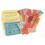 Selection of military service train tickets including platform tickets, bicycle tickets, steam