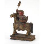 Chinese lacquered carved wood figure on horseback, 24.5cm high