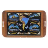 Inlaid hardwood butterfly wing serving tray, 64cm wide