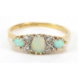 18ct gold opal and diamond ring, housed in a H Samuel box, size P, 2.9g