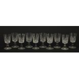 Set of ten cut glass sherry glasses, each 10cm high