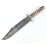 Original Bowie knife with horn handle and steel blade engraved Whitby Original Bowie Knife, 37.5cm