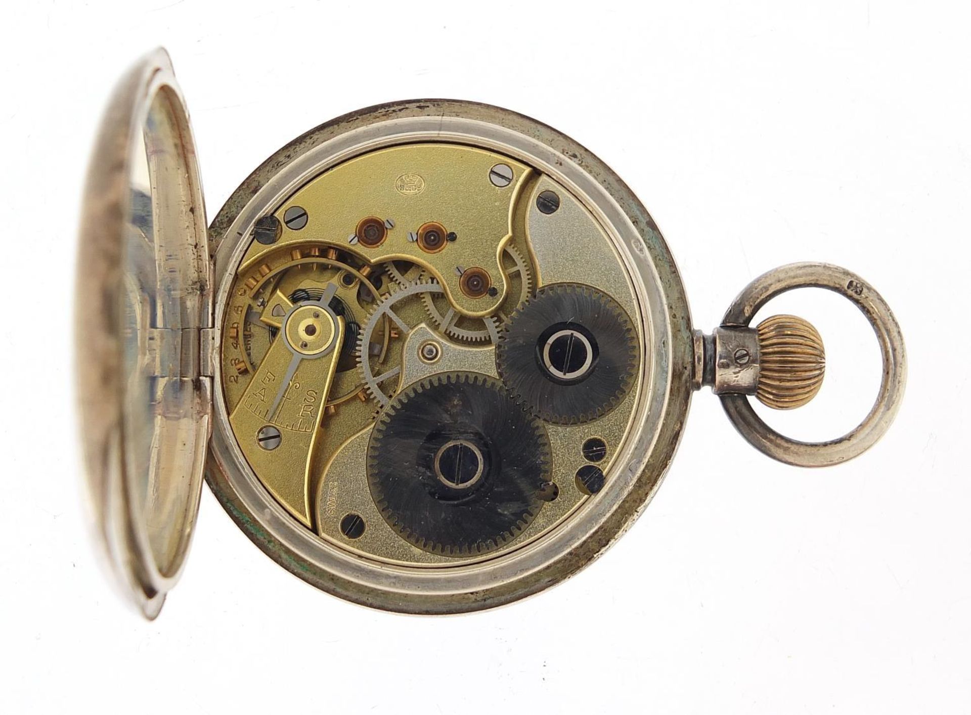 Gentlemen's silver half hunter pocket watch with enamel dial, 49mm in diameter - Image 3 of 5