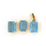 Mexican 10ct gold blue stone pendant and stud earrings, possibly topaz, each 8mm x 6mm, total 2.1g