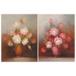 Robert Cox - Still life flowers in a vase, pair of oil on boards, framed, each 24cm x 19cm excluding