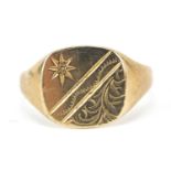 9ct gold signet ring set with a diamond, size S, 3.1g