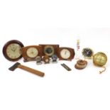 Sundry items including Art Deco mantle clocks and glass fishing float