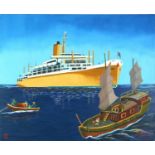 Jonathan Henry Brooker - Orient liner, oil on canvas, unframed, 100cm x 80cm