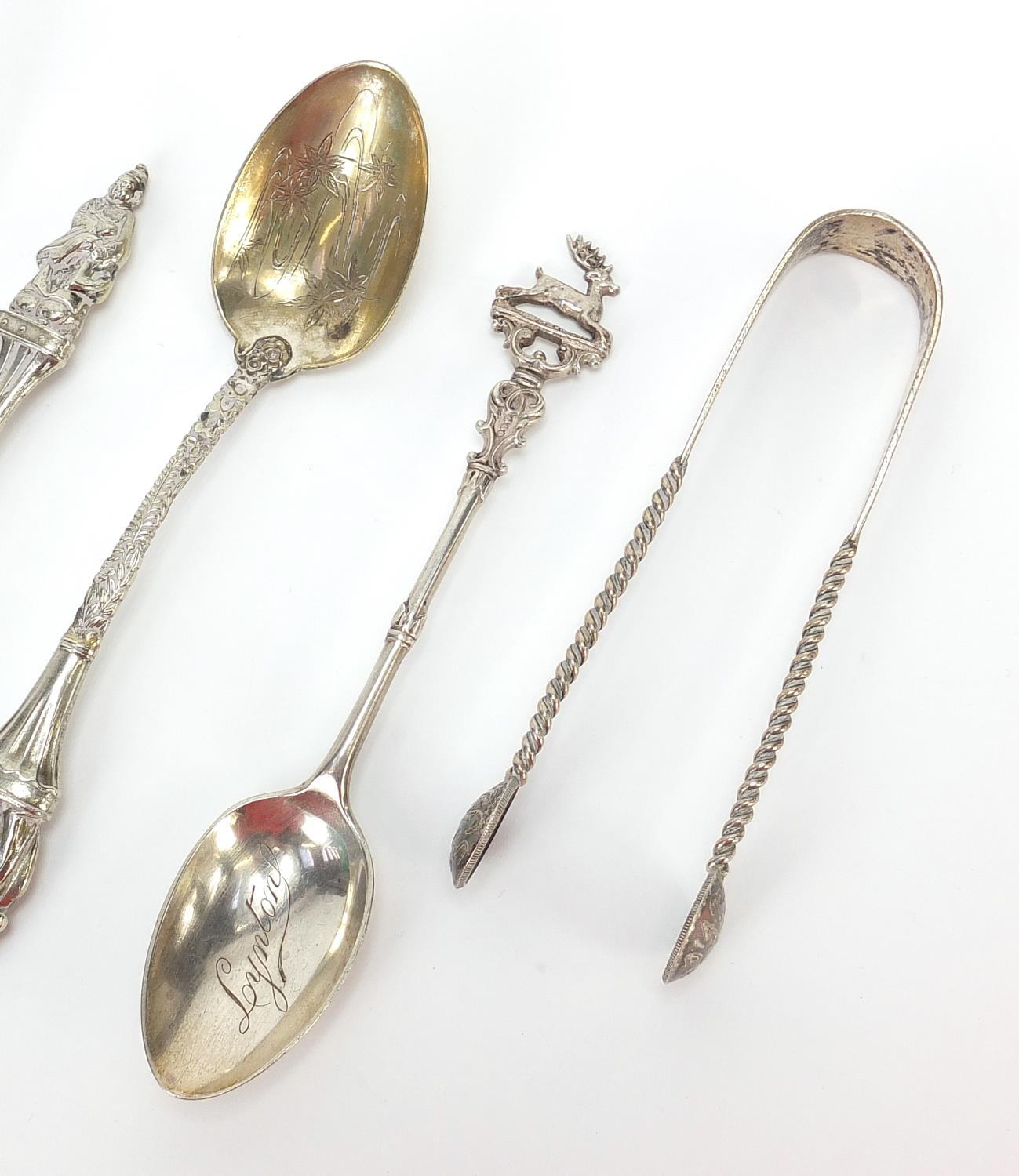 Antique and later silver and white metal flatware including a German silver handled spoon and a pair - Image 3 of 5