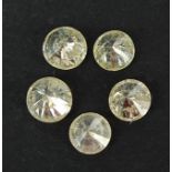 Five round brilliant cut canary diamonds with certificate, approximately 0.70 carat in total
