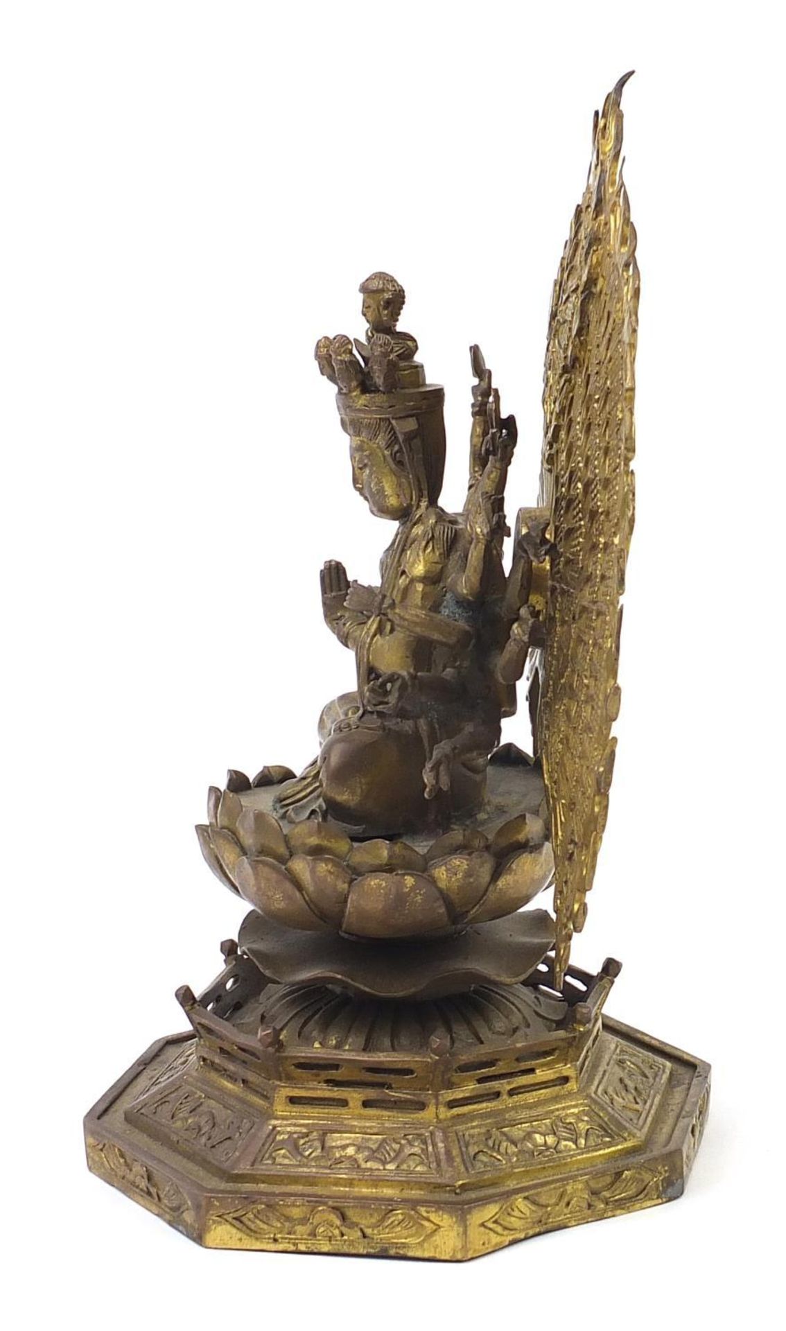 Tibetan gilt bronze figure of Buddha with lotus flower, 29.5cm high - Image 2 of 8