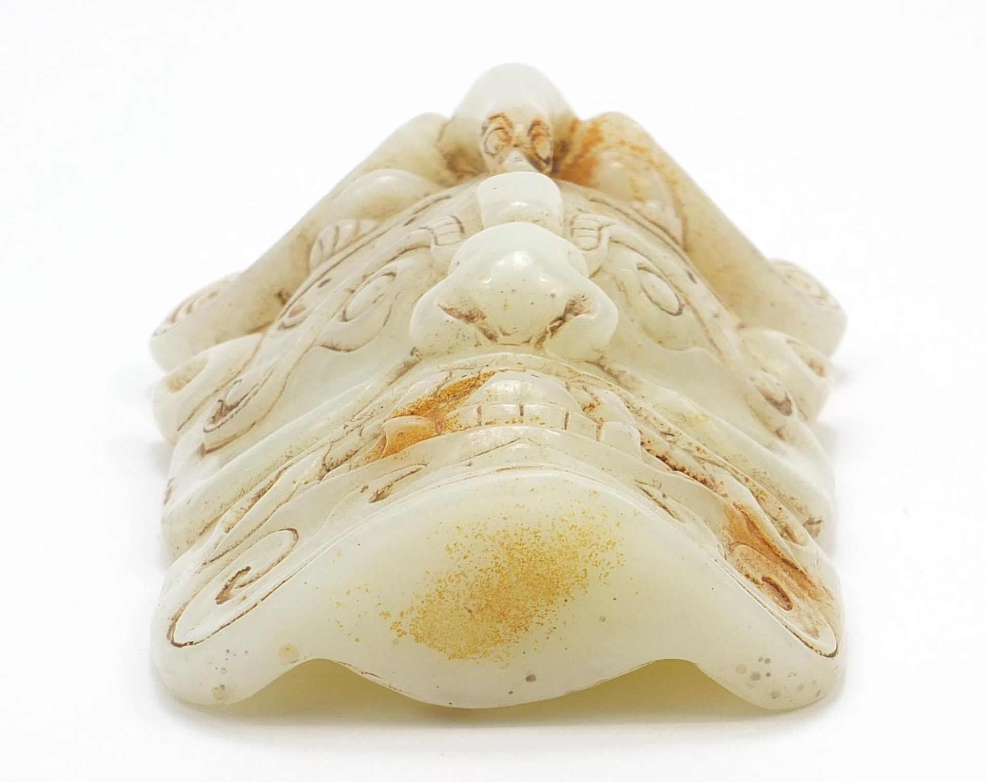 Chinese russet jade carving of a face mask, 18cm high - Image 5 of 6