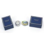 Two Halcyon Days enamel trinkets with boxes including one commemorating silver wedding