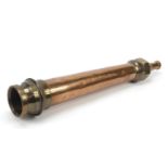 Brass and copper fireman's hose nozzle, 45cm in length
