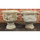 Pair of stoneware garden planters decorated with deer and birds, 46cm high x 48cm wide