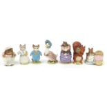 Seven Beswick Beatrix Potter figures including Huncha Muncha and Squirrel Nutkin, the largest 11cm