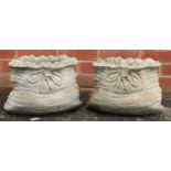 Pair of stoneware garden sack design planters, 24cm High x 34cm wide