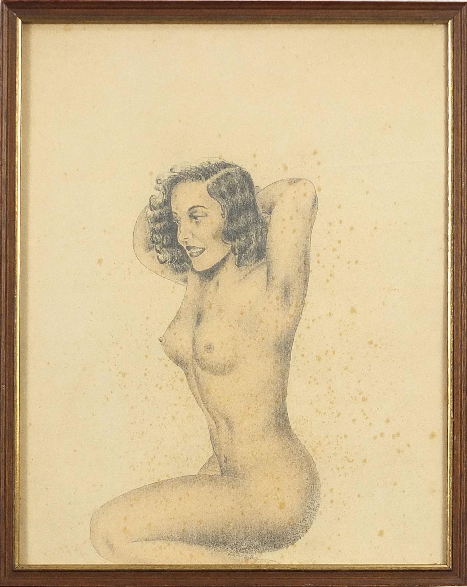 Nude females, pair of early 20th century mixed medias, framed and glazed, each 36cm x 28.5cm - Image 3 of 9
