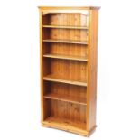 Pine open bookcase with five adjustable shelves, 182cm H x 88cm W x 30cm D
