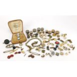 Antique and later costume jewellery including gentlemen's cufflinks, studs and buttons