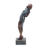 Large modernist patinated bronze figure of a female raised on a rectangular block base, 64.5cm high