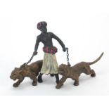 Cold painted bronze tiger trainer with two tigers in the style of Franz Xaver Bergmann, 11.5cm in