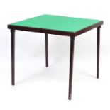 Folding card table with green baize top, 70cm H x 76.5cm W x 76.5cm D