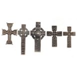 Five silver Celtic cross pendants, the largest 4.6cm high, total 36.8g