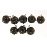 Set of eight 19th century silver, gold and tortoiseshell piqué work buttons, 12.5mm in diameter,