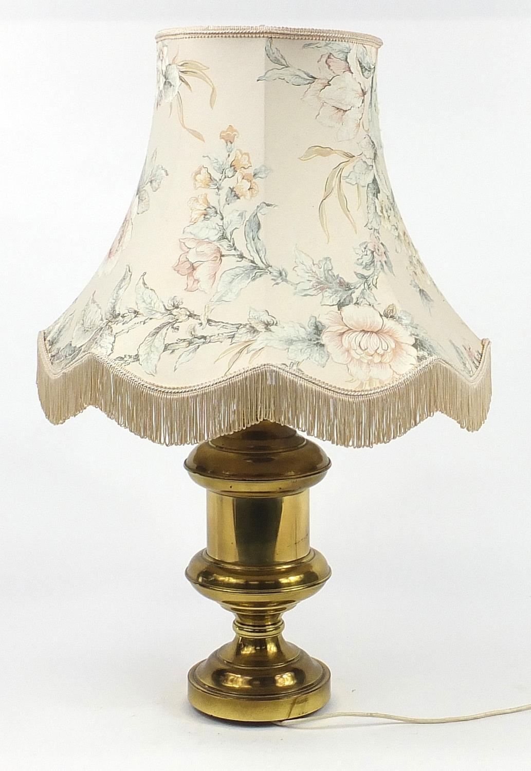 Large brass table lamp with shade, 83cm high - Image 2 of 2