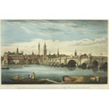 After Major G Yates - A view of the West Side of London Bridge, coloured engraving, mounted,