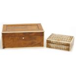 Two 19th century ivory strung boxes including a taxidermy interest crocodile skin example, the