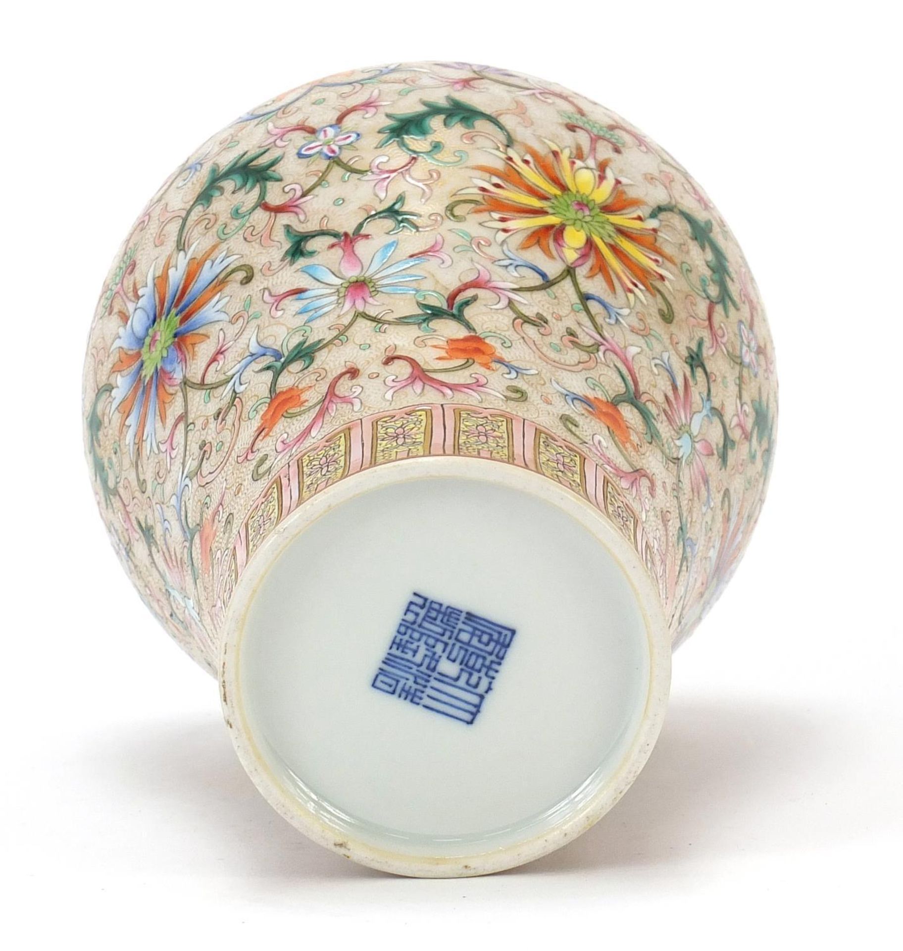 Chinese porcelain Meiping vase finely hand painted with flower heads amongst scrolling foliage, - Image 6 of 8