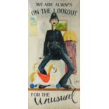 Large advertising board hand painted with Policeman inscribed 'We are always on the look out for the