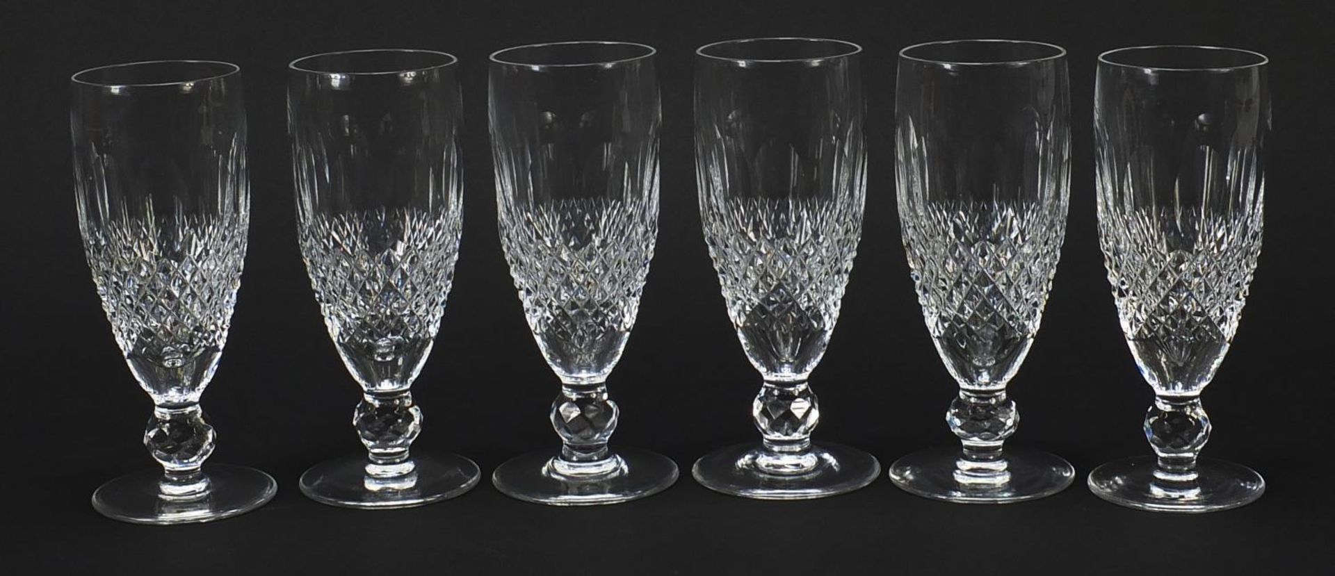 Set of six Waterford Crystal Colleen pattern glasses, each 15.5cm high