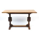 Oak refectory table with carved cup and cover bulbous legs, 74cm H x 173cm W x 66cm D