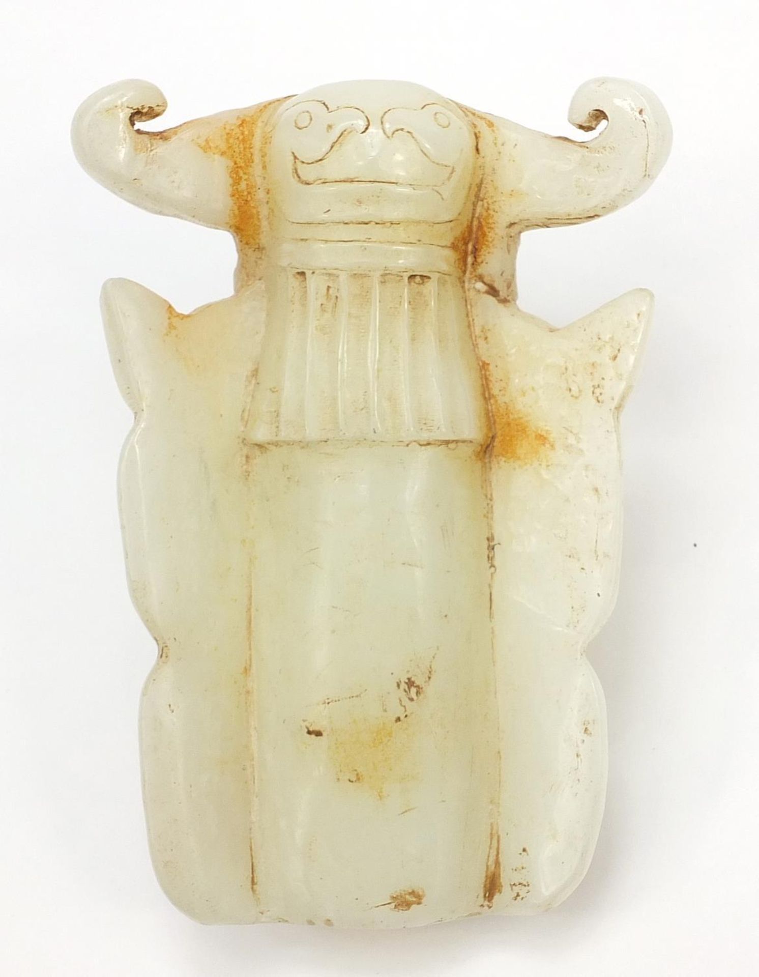 Chinese russet jade carving of a face mask, 18cm high - Image 6 of 6
