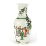 Chinese porcelain vase hand painted in the famille verte palette with figures in a landscape, six